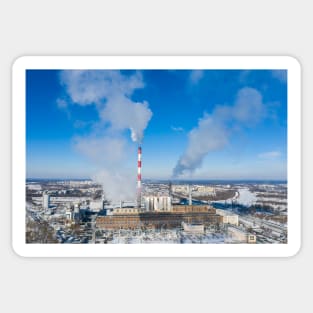 Power plant emitting smoke to the atmosphere Sticker